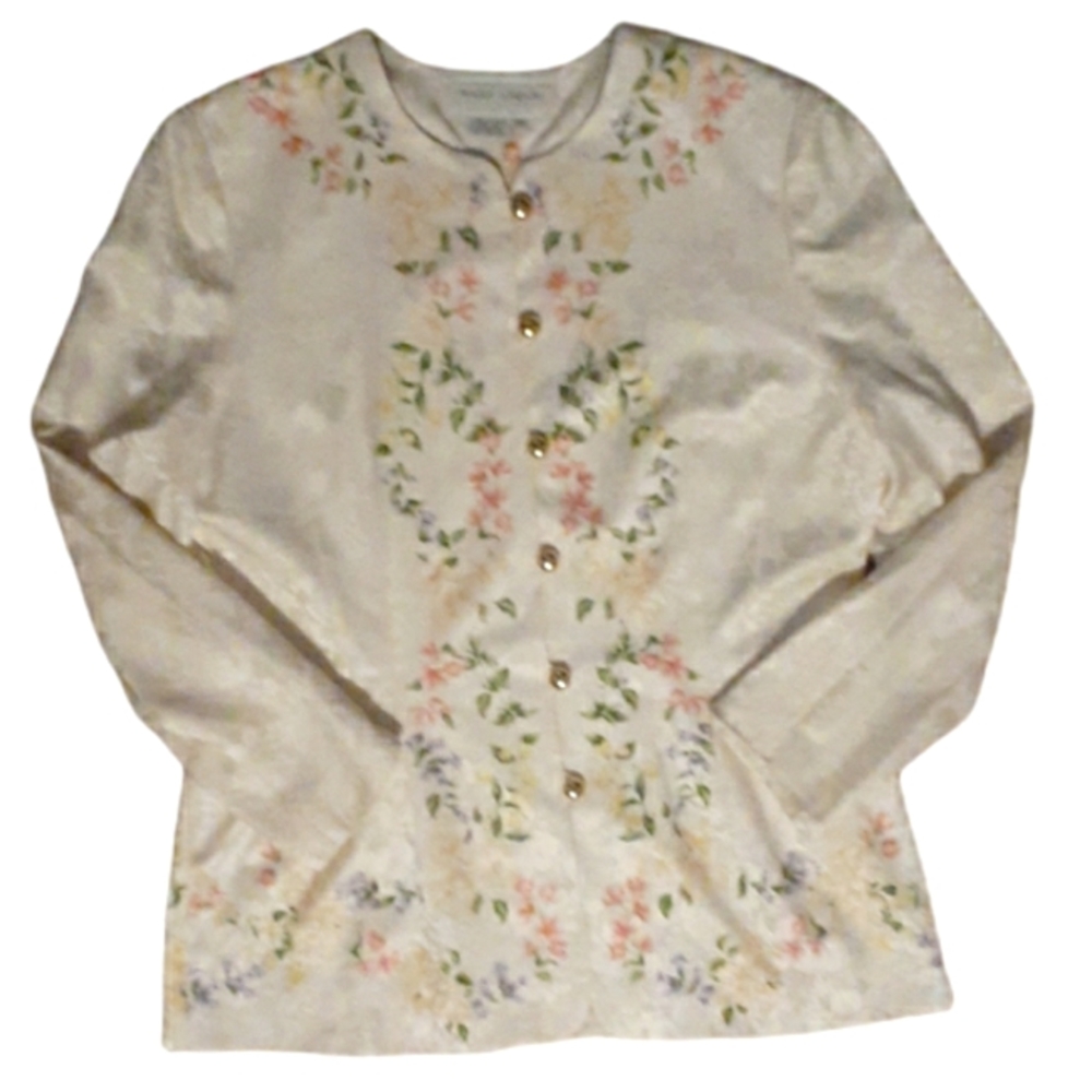 Vintage Maggie London Kenneth Nolan 100% Silk Floral Blazer Jacket Plus Size 16